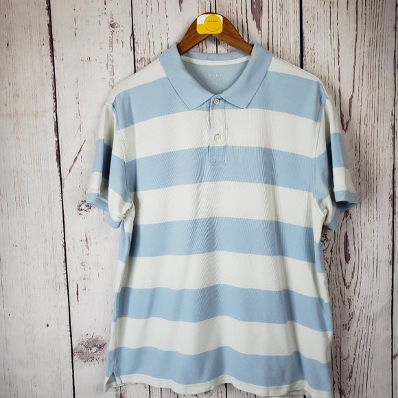 Sonoma Other - Sonoma Mens Polo Shirt Size Large Striped Short Sleeve Cotton Blue